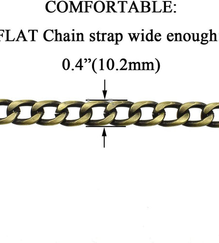 Purse Chain Strap Length 39.4 Inches Bronze for Shoulder Cross Body Sling Purse Handbag Clutch Replacement Strap Comfortable Flat 0.4” Wide Enough 2.4Mm Extra Thick Metal Strap 1 Pack
