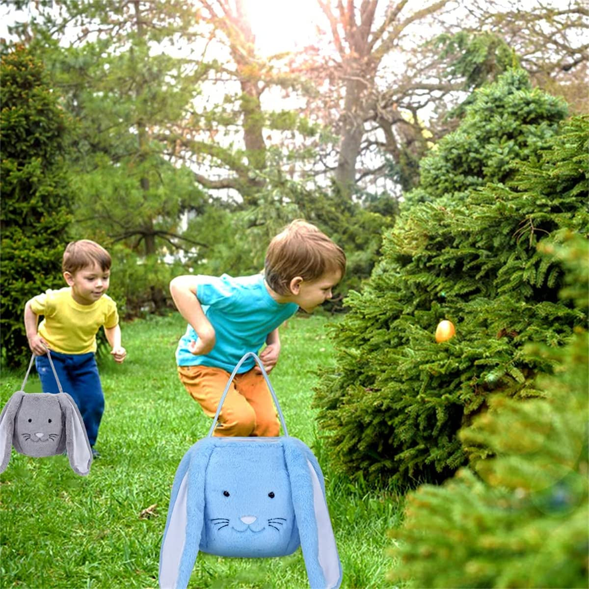 Plush Easter Bunny Basket, Monogrammed Bunny Easter Buckets with Long Plush Ear, Egg Hunting Easter Gift Bags Easter Tote Bags for Easter Decorations Candy Gifts…
