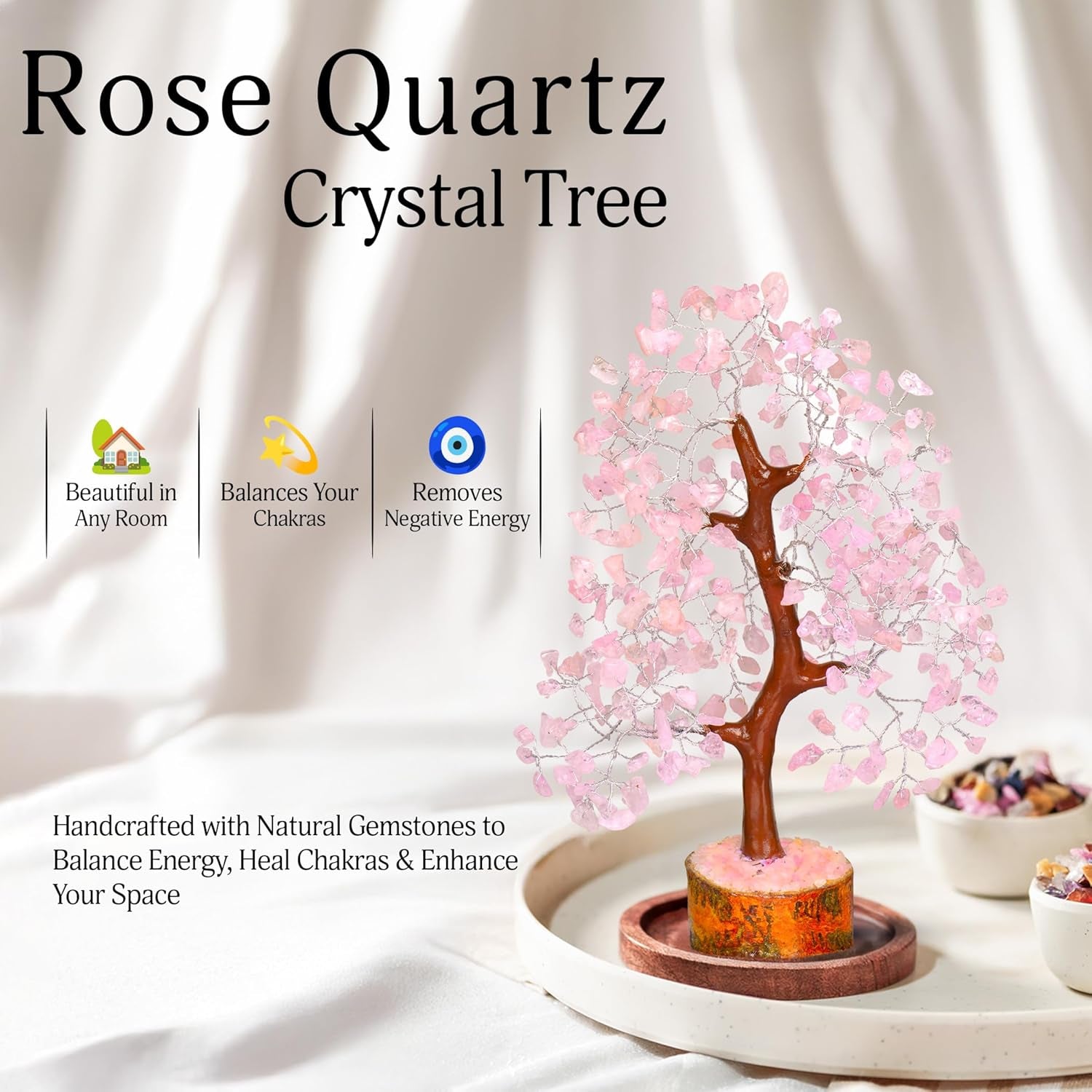 Rose Quartz Crystal Tree - Bonsai Tree of Life - Pink Room Decor - Spiritual Decor - Desk Decorations for Women Office - Gemstones and Crystals - Stones and Crystals - Money Tree - Good Luck Charms