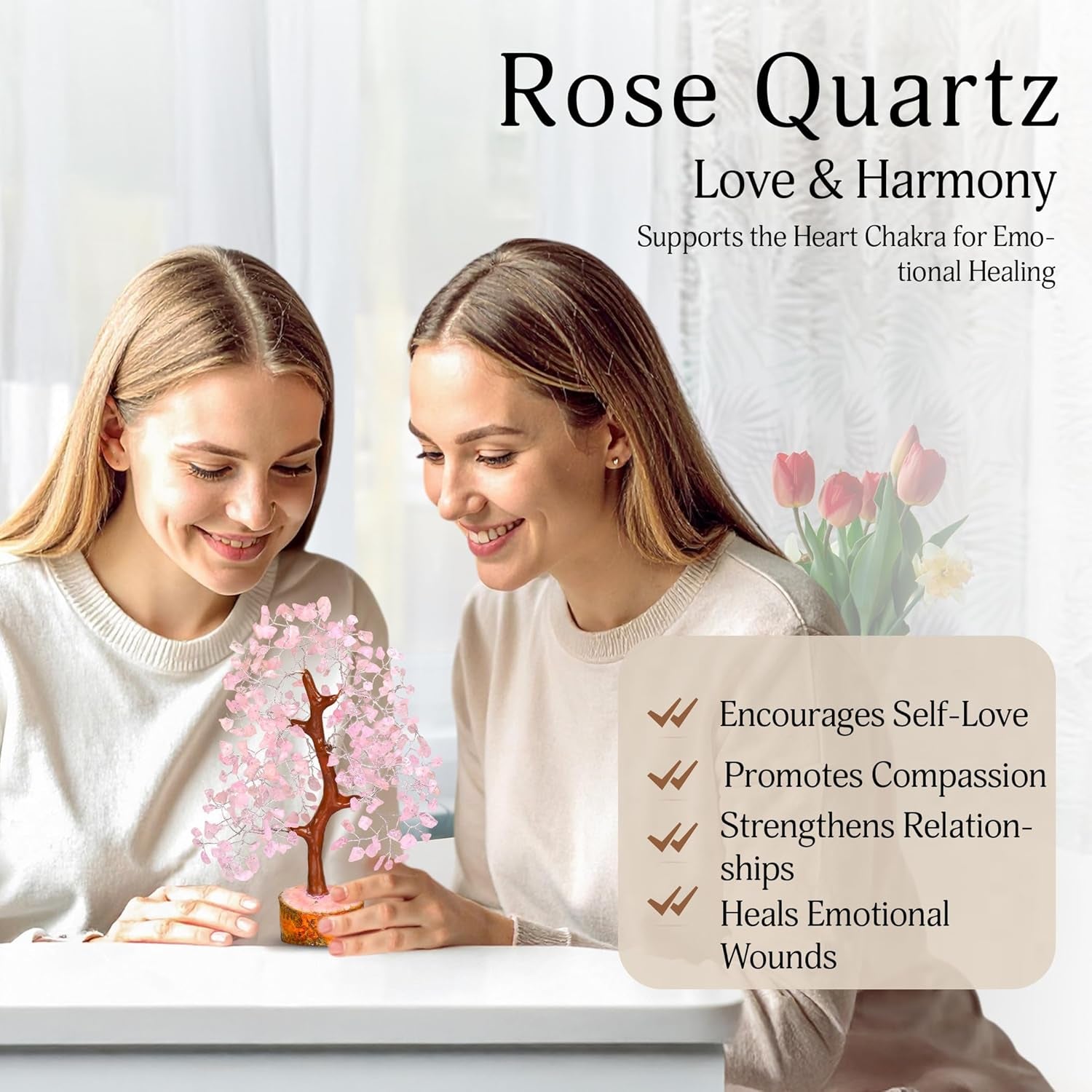 Rose Quartz Crystal Tree - Bonsai Tree of Life - Pink Room Decor - Spiritual Decor - Desk Decorations for Women Office - Gemstones and Crystals - Stones and Crystals - Money Tree - Good Luck Charms