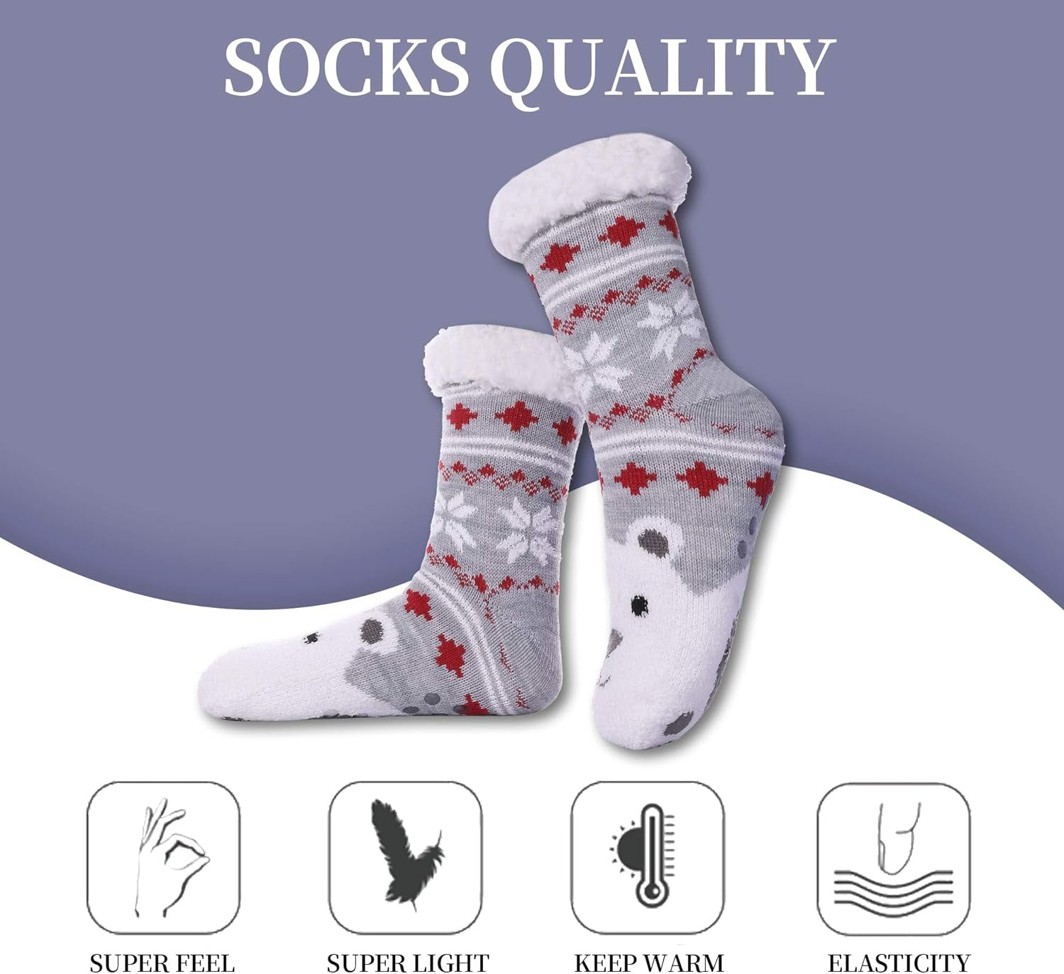 Women'S Winter Super Soft Warm Cozy Fuzzy Snowflake Deer Fleece-Lined with Grippers Slipper Socks