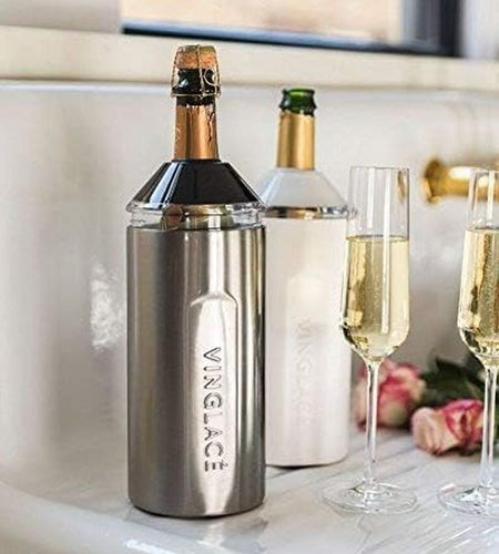 Wine Bottle Chiller- Portable Champagne Insulator- Stainless Steel Wine Cooler Sleeve, Black