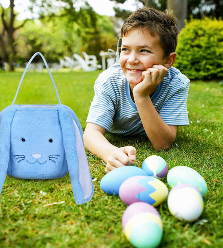 Plush Easter Bunny Basket, Monogrammed Bunny Easter Buckets with Long Plush Ear, Egg Hunting Easter Gift Bags Easter Tote Bags for Easter Decorations Candy Gifts…