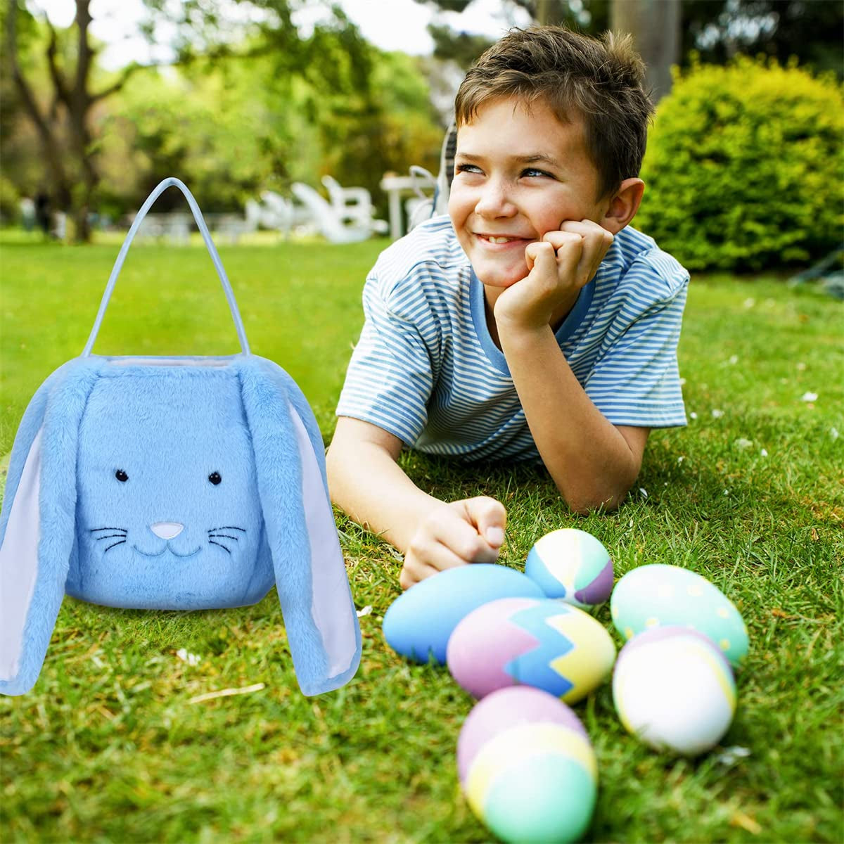 Plush Easter Bunny Basket, Monogrammed Bunny Easter Buckets with Long Plush Ear, Egg Hunting Easter Gift Bags Easter Tote Bags for Easter Decorations Candy Gifts…