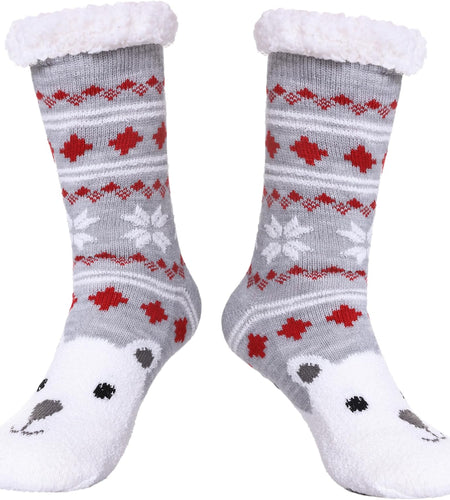 Women'S Winter Super Soft Warm Cozy Fuzzy Snowflake Deer Fleece-Lined with Grippers Slipper Socks