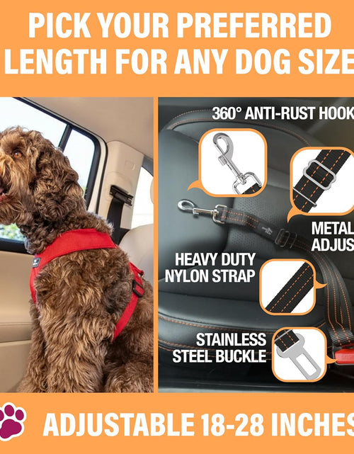 Load image into Gallery viewer, Orange Car Seat Belt for Dogs, Attaches to Harness &amp; Collar, Adjustable 18" - 24" Travel Restraint System Fits Small - Large Pups for Safety &amp; Comfort, Essential Pet Supplies &amp; Accessories
