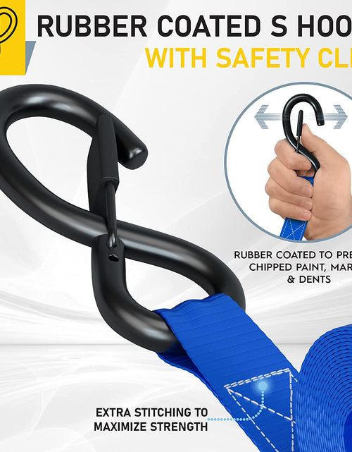 Load image into Gallery viewer, Ratchet Straps Heavy Duty 4 Pack -15 FT - 2200 LB Break Strength – with Safety Lock S Hooks - Cargo Straps for Moving, Appliances, Motorcycle – Soft Loop Tie down Straps

